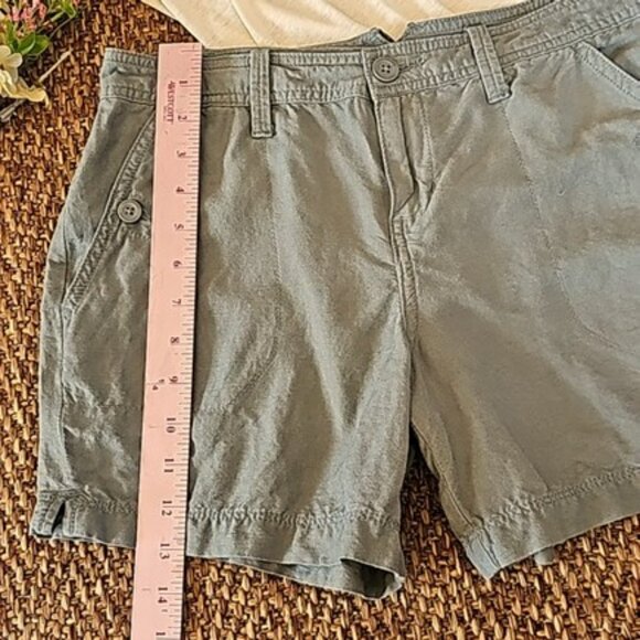 Calvin Klein Women's Shorts Size 4 Olive Green Linen Blend Pockets Outdoors Y2K - Picture 5 of 14